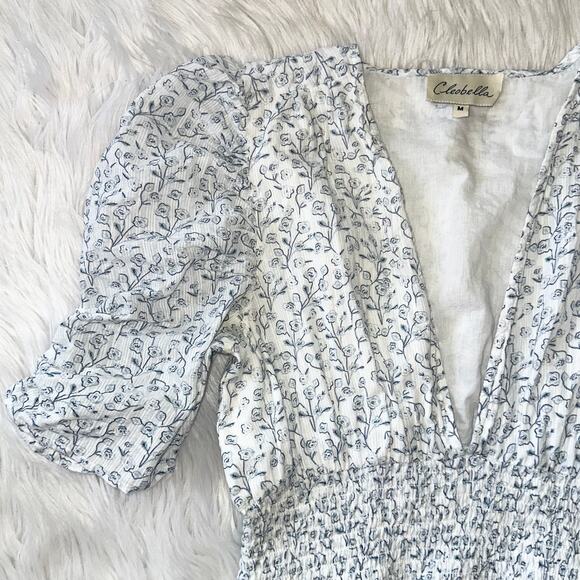 Cleobella Sadie Mini Dress Floral V-Neck Puff Sleeve Smocked Ruffle Cottagecore - Picture 9 of 16